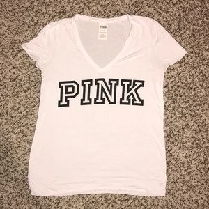 PINK white V Neck Tee